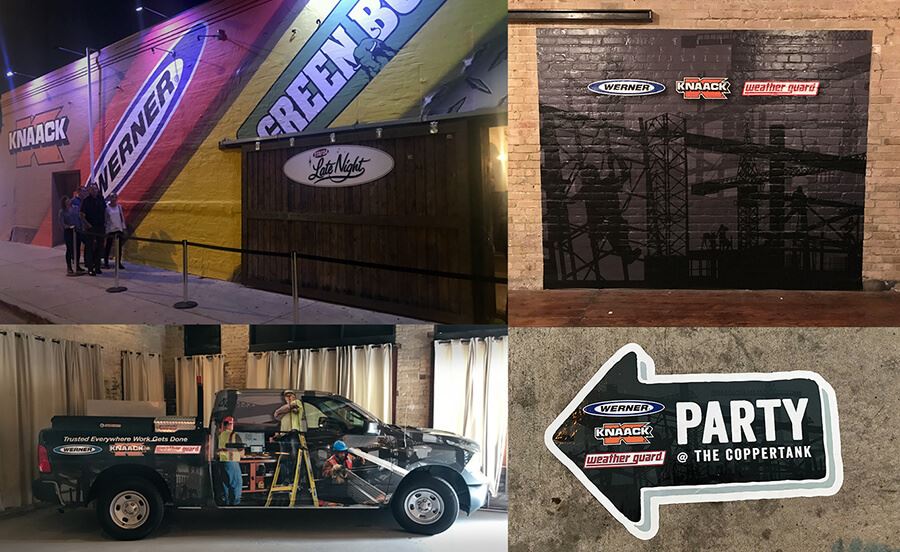 Building wrap used for an event to advertise and direct attendees